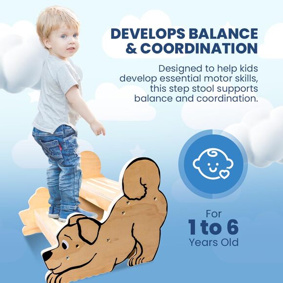 NWT Motherly Haven Wooden Step Stool for Toddlers & Kids, 2-Step Dog Design, - Picture 4 of 7